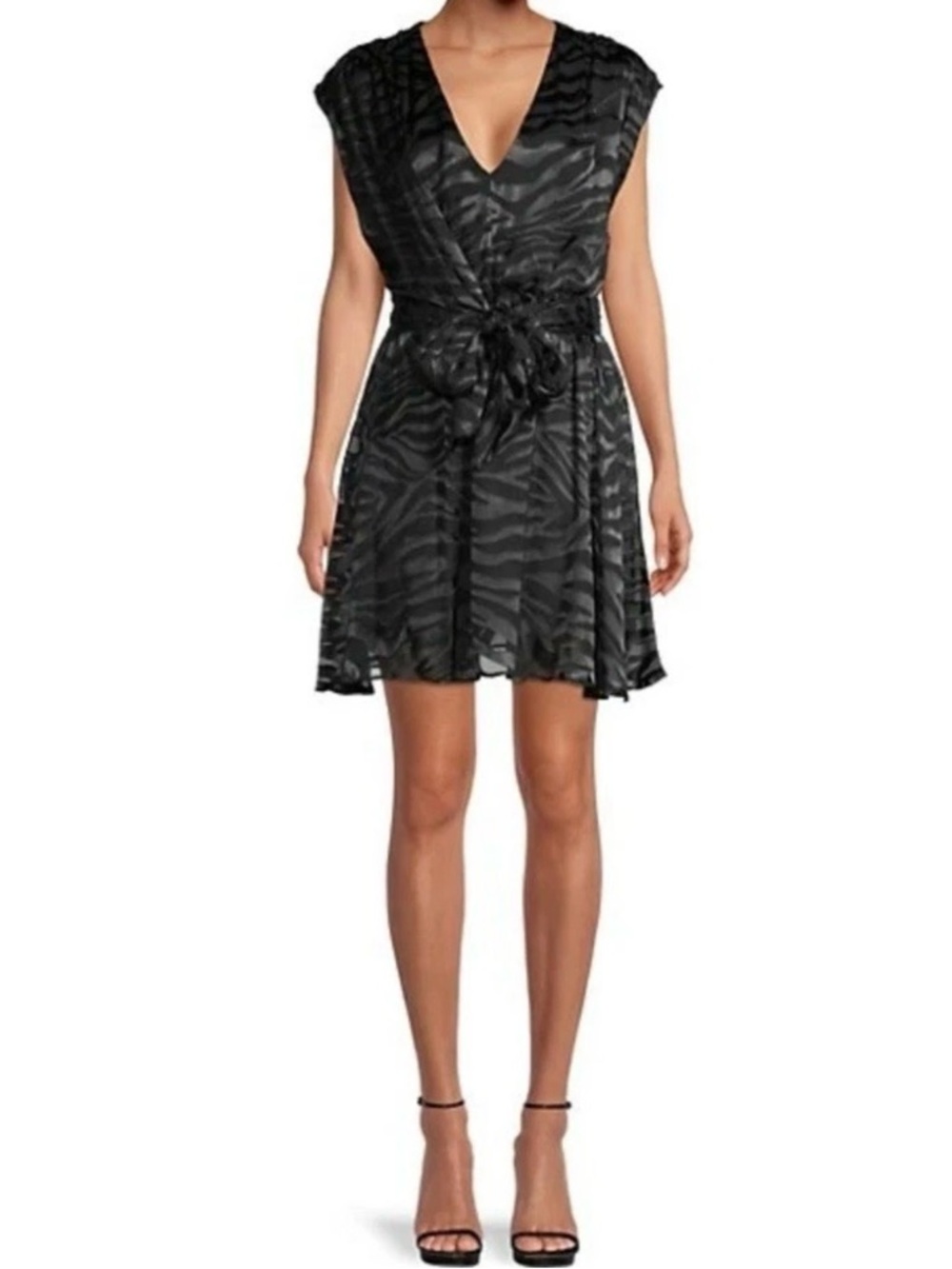 ALICE + OLIVIA Essie V-Neck Silk Zebra Print Black Mini Dress Size 12 MSRP $440